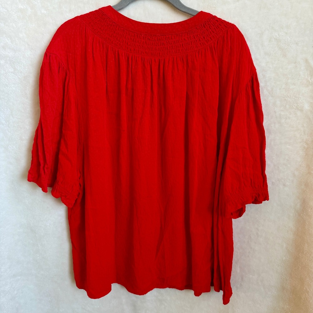 Draper James RSVP Red Smocked Yoke Flutter Sleeve Blouse Womens Plus Size 3X - Picture 2 of 6